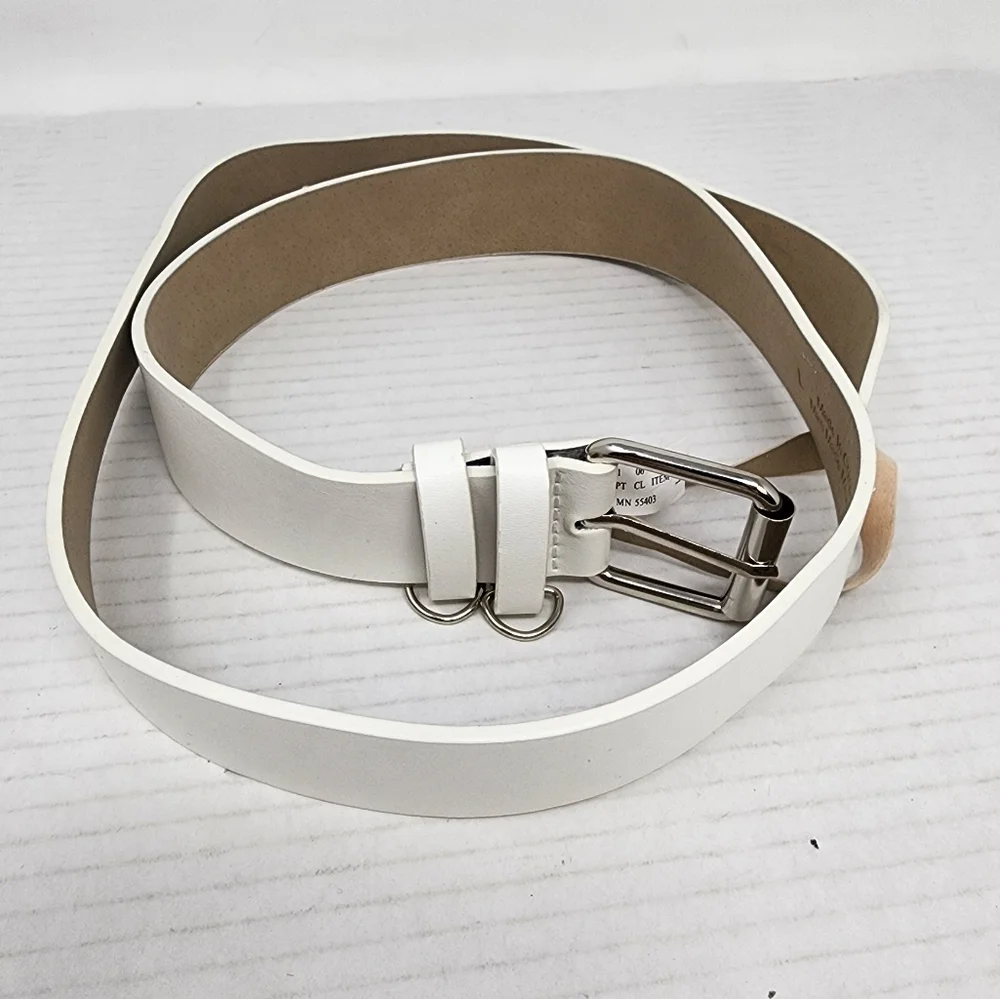 White Faux‎ Leather Large Belt Classic Look Silver Buckle Size L